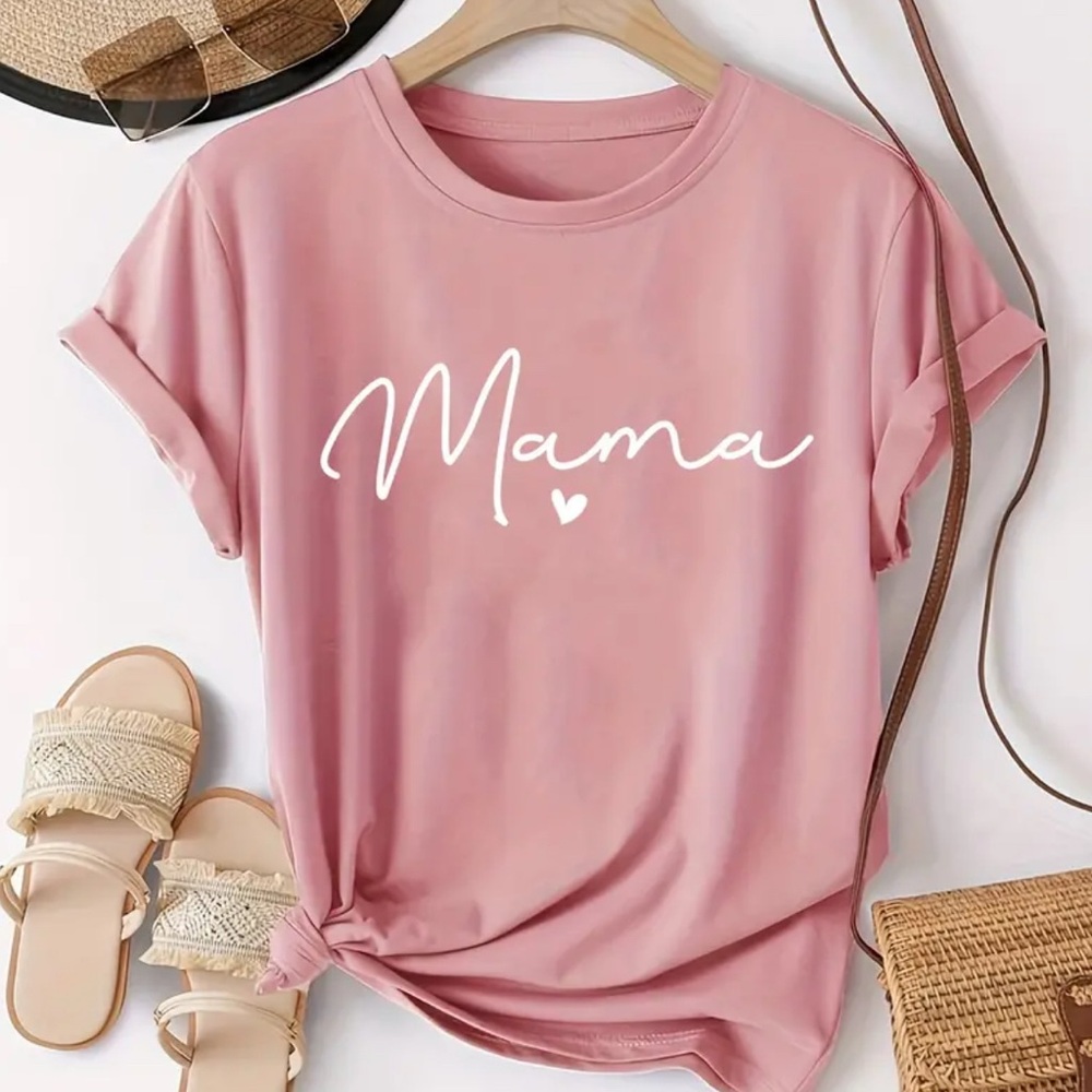 Pink Relaxed Fit Mama Short Sleeve T-shirt Graphic Tee